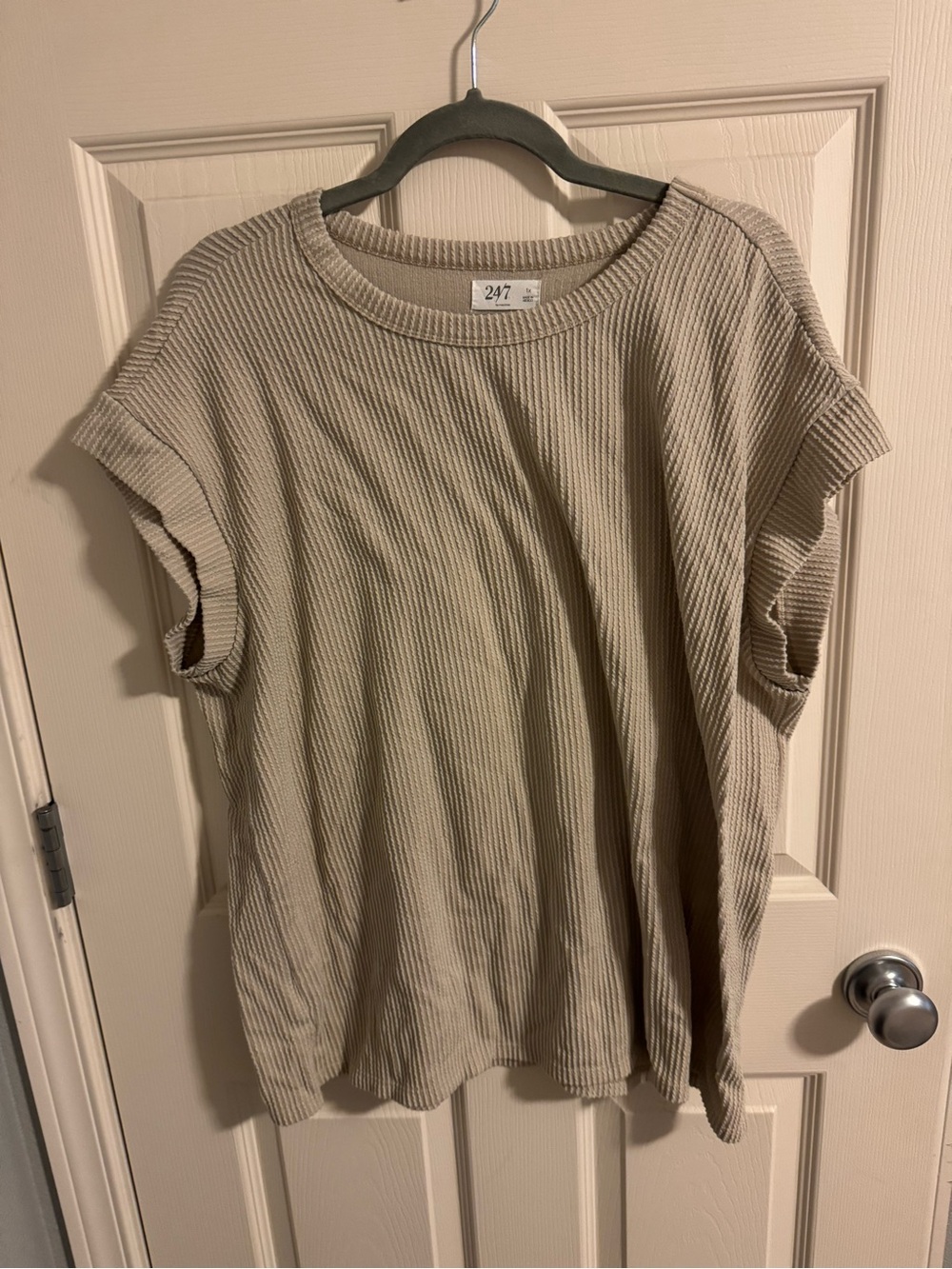Maurices Beige Ribbed Short Sleeve Top